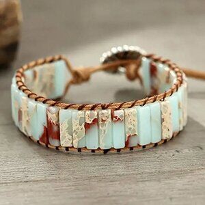 Bohemian Style Square Stone Beaded Multi-layer Braided Pu Leather Bracelet